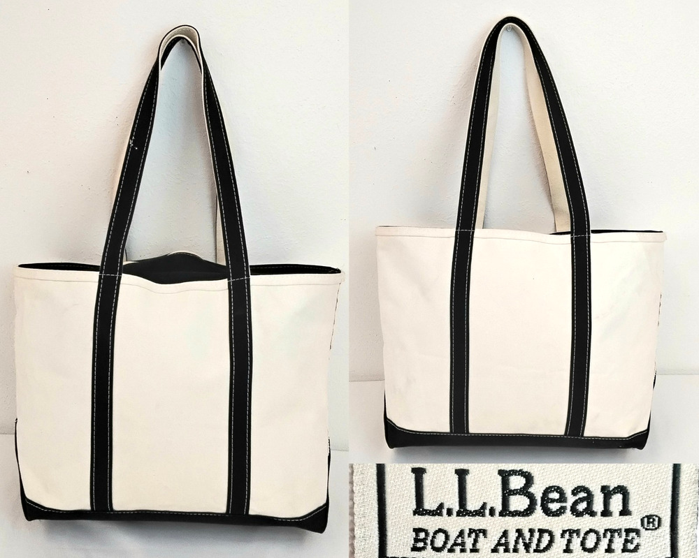 L.L. Bean Boat and Tote Zip Top Canvas Bag White Large USA Made #J6159